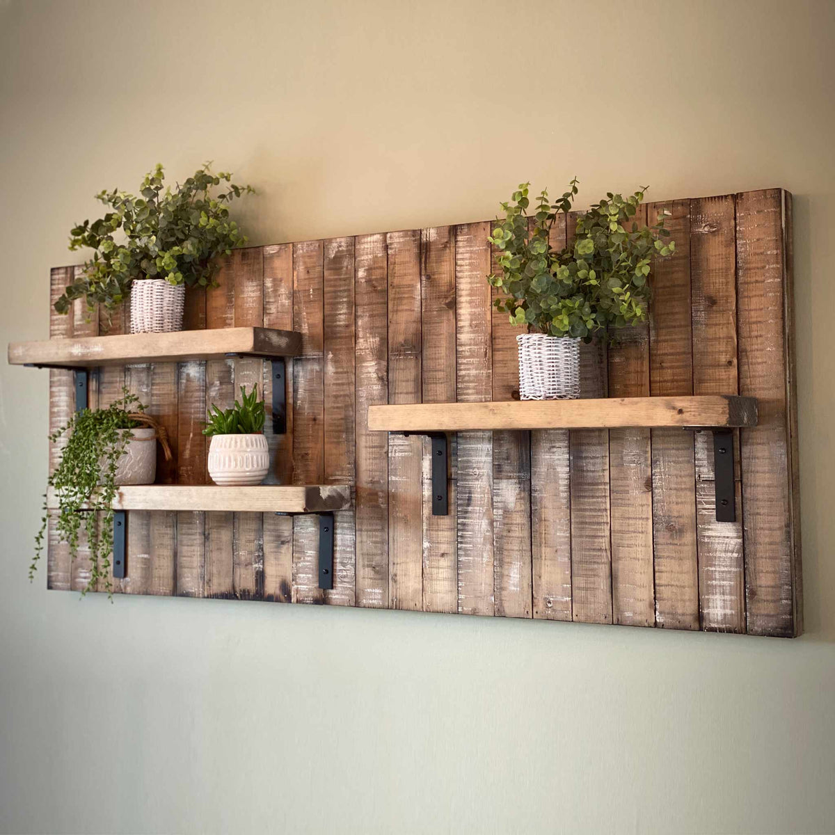 Rustic wooden wall shelving panel | aged wood | industrial | Warden&#39;s Crafts &amp; Creations